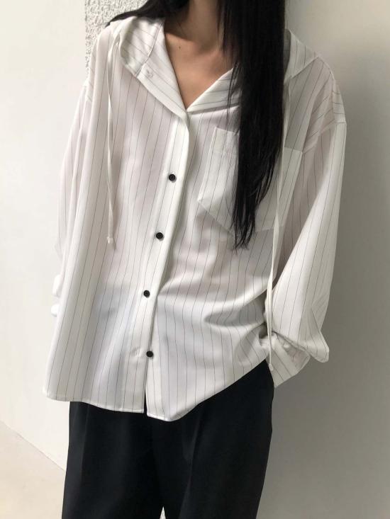  더 엔케이씨 스토어 자켓 Nkc 스토어 스트라이프 후드 샤켓 화이트 블랙 스트라이프 - The NKC Store