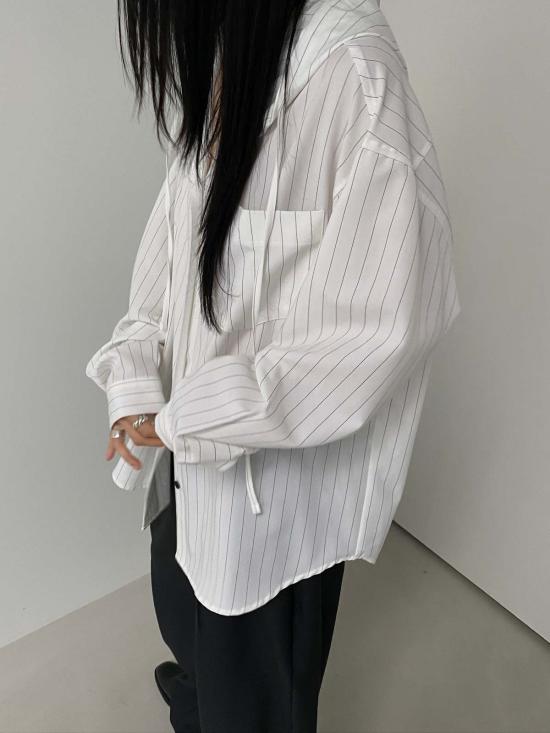  더 엔케이씨 스토어 자켓 Nkc 스토어 스트라이프 후드 샤켓 화이트 블랙 스트라이프 - The NKC Store