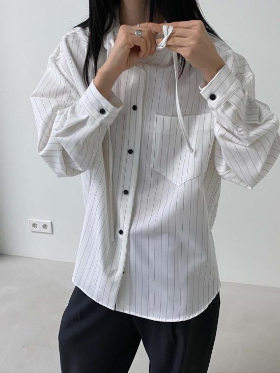  더 엔케이씨 스토어 자켓 Nkc 스토어 스트라이프 후드 샤켓 화이트 블랙 스트라이프 - The NKC Store