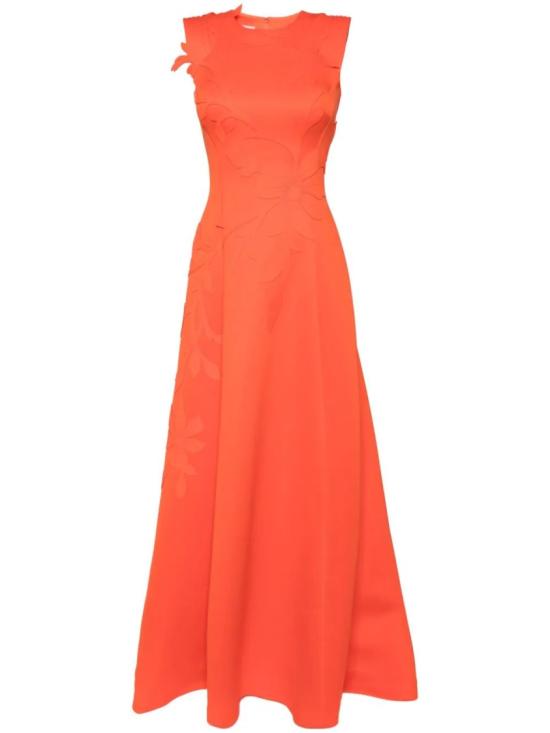  사이드 코베이시 롱 원피스 꽃 자수 네오프렌 드레스