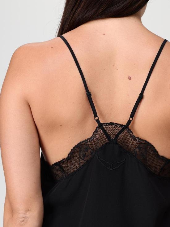 25FW 자딕앤볼테르 CHRISTY 크리스티 레이스 트리밍 실크 캐미솔 WWCR01313 011 Black - ZADIG & VOLTAIRE