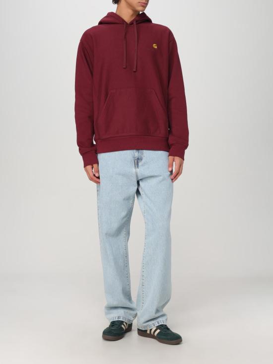 25FW 칼하트 WIP 후드 아메리칸 스크립트 스웨트셔츠 I028279 2BYXX Burgundy - CARHARTT WIP