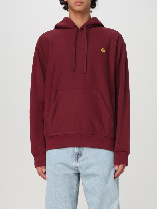 25FW 칼하트 WIP 후드 아메리칸 스크립트 스웨트셔츠 I028279 2BYXX Burgundy