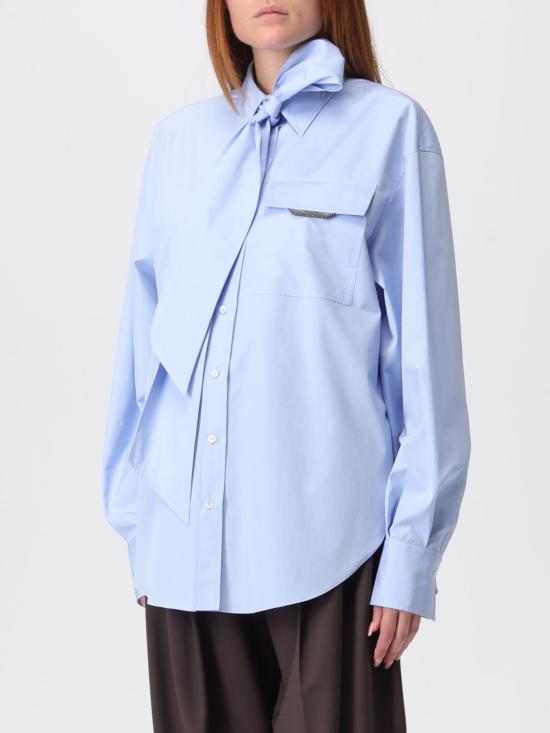 25FW 브루넬로 쿠치넬리 포플린 셔츠 위드 라발리에르 MH772MY526 C172 Gnawed Blue - BRUNELLO CUCINELLI