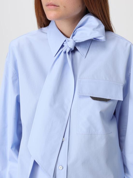 25FW 브루넬로 쿠치넬리 포플린 셔츠 위드 라발리에르 MH772MY526 C172 Gnawed Blue - BRUNELLO CUCINELLI