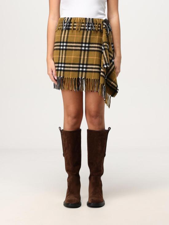 25FW 버버리 체크 울 캐시미어 스카프 스커트 8099716 Mustard
