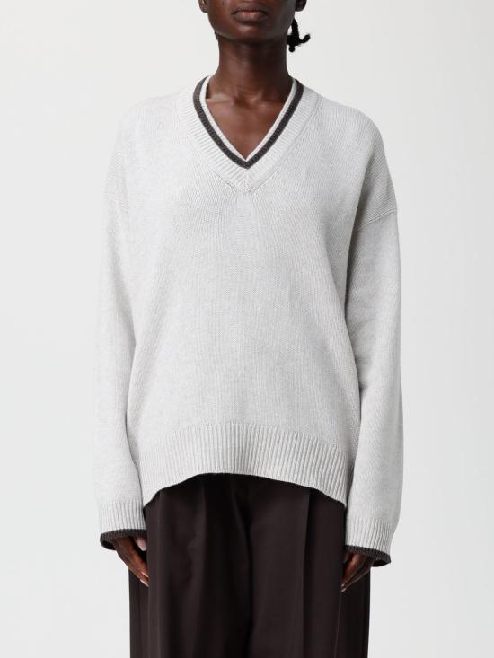 25FW 브루넬로 쿠치넬리 V넥 스웨터 M12527202 CEN69 Ivory