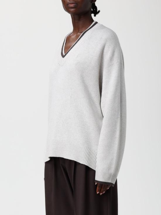 25FW 브루넬로 쿠치넬리 V넥 스웨터 M12527202 CEN69 Ivory - BRUNELLO CUCINELLI