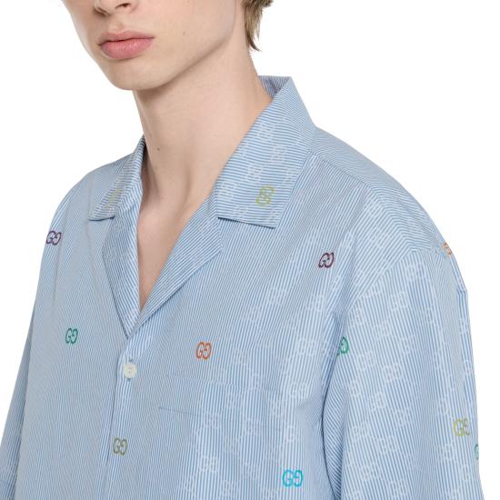 25FW 구찌 GG 캔버스 리넨 블렌드 볼링 셔츠 794907Z7AQO9678 CLEAR BLUE - GUCCI