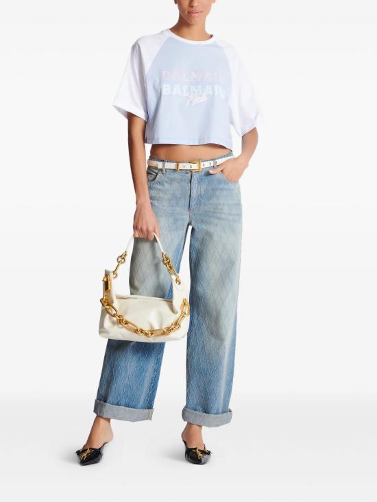 25FW 발망 반팔 티셔츠 FF1EE090BD03SNW CLEAR BLUE - BALMAIN