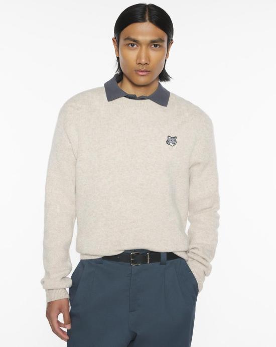 25FW 메종키츠네 폭스 헤드 밀라노 램스울 스웨터 PM00817KT1180 0335 Beige - MAISON KITSUNE