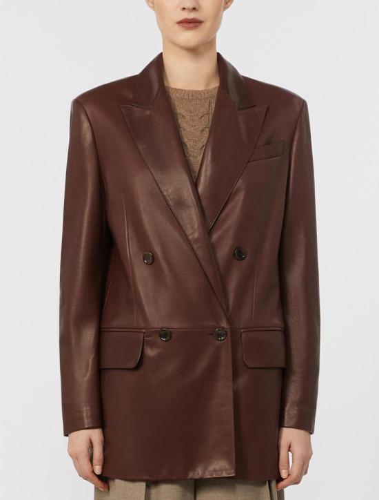 25FW 막스마라 더블 브레스트 노치 라펠 가죽 재킷  2521446012600002 CILIEGIA - MAX MARA