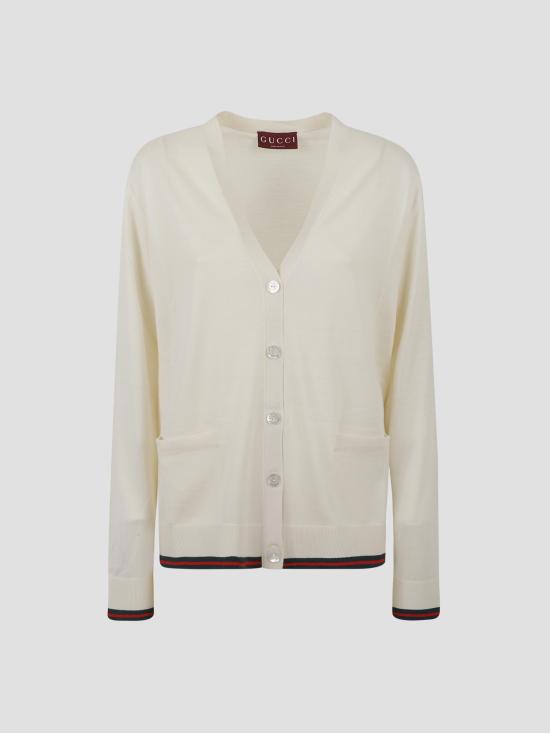 25FW 구찌 엑스트라 파인 캐시미어 실크 가디건 818588XKENL 9066 WHITE MC