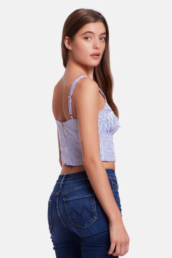  더 타일 클럽 민소매 티셔츠 타일 클럽 방갈로 버스티에 탑 화이트/네이비 스트라이프 - THE TILE CLUB