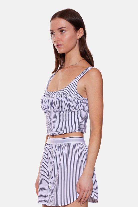  더 타일 클럽 민소매 티셔츠 타일 클럽 방갈로 버스티에 탑 화이트/네이비 스트라이프 - THE TILE CLUB