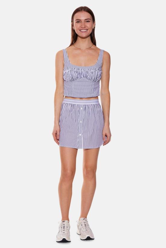  더 타일 클럽 민소매 티셔츠 타일 클럽 방갈로 버스티에 탑 화이트/네이비 스트라이프 - THE TILE CLUB