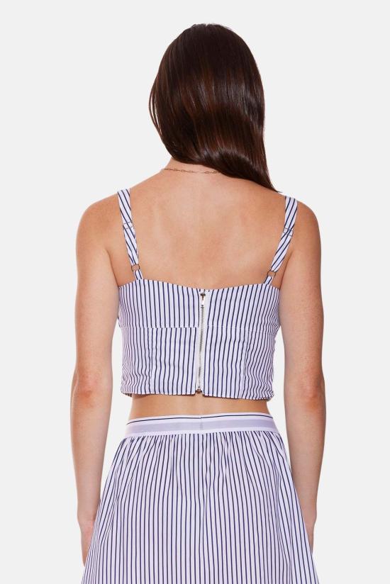  더 타일 클럽 민소매 티셔츠 타일 클럽 방갈로 버스티에 탑 화이트/네이비 스트라이프 - THE TILE CLUB