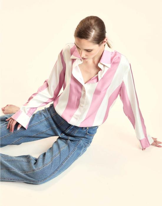  신시아 로리 블라우스 신시아 로울리 컬렉터블 스트라이프 실크 셔츠 Pnkovr - CYNTHIA ROWLEY