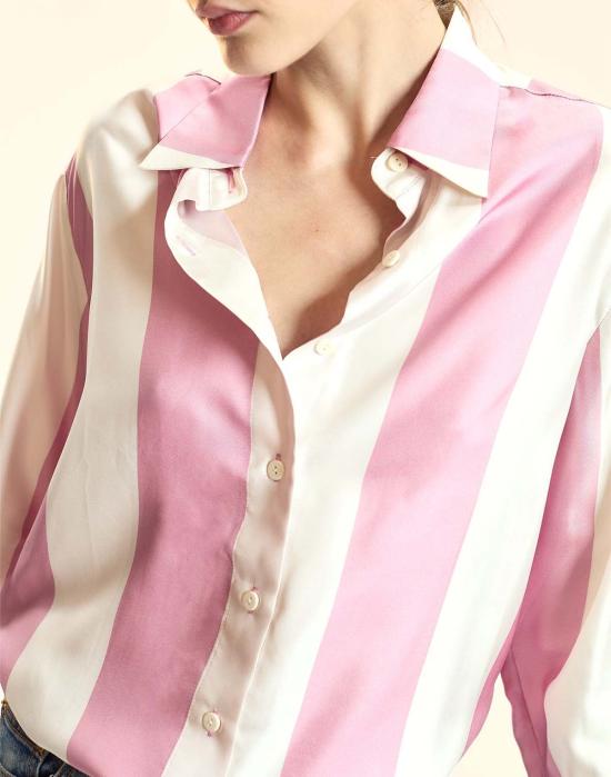 신시아 로리 블라우스 신시아 로울리 컬렉터블 스트라이프 실크 셔츠 Pnkovr - CYNTHIA ROWLEY