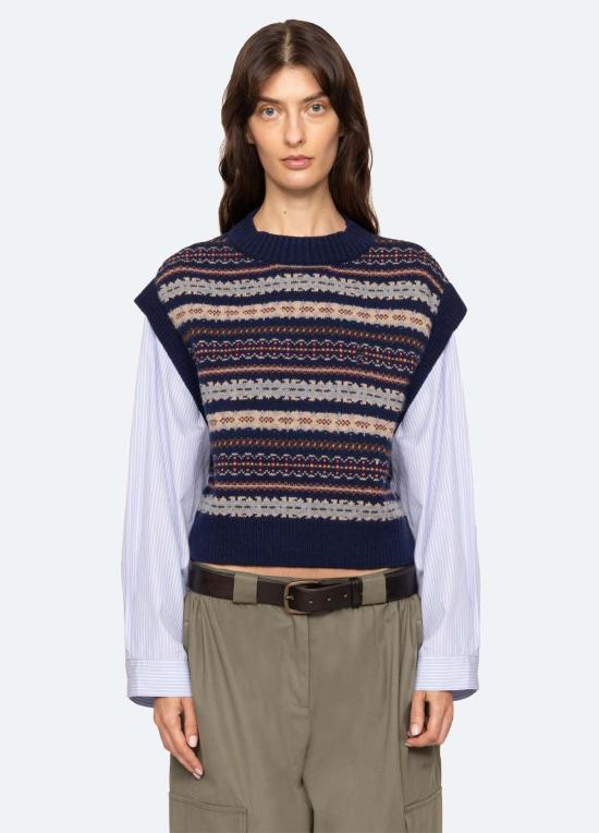  씨뉴욕 블라우스 Sea Ny Ciara 콤보 탑 네이비 - SEA NY