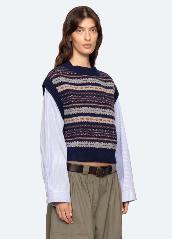  씨뉴욕 블라우스 Sea Ny Ciara 콤보 탑 네이비 - SEA NY