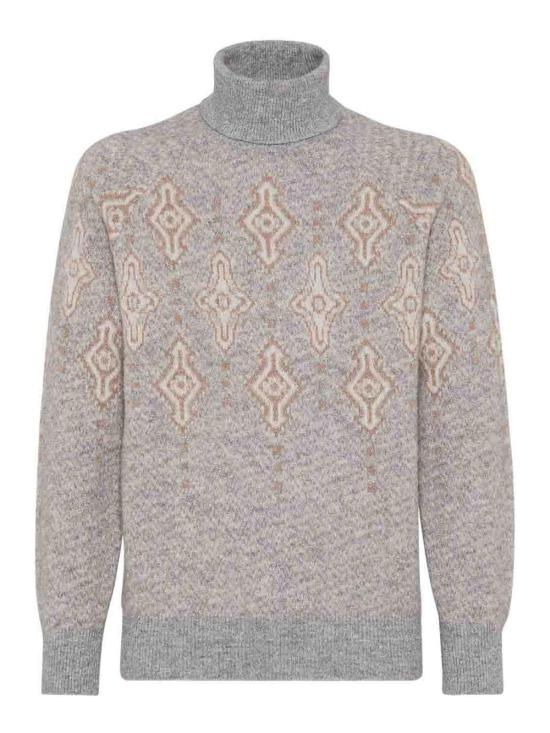 25FW 브루넬로 쿠치넬리 지오메트릭 자카드 터틀넥 MSO708403CJF83 Grey