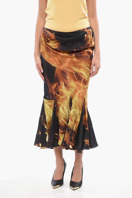  발망 롱 스커트 AF0LD290SC27EHI Arancio Nero