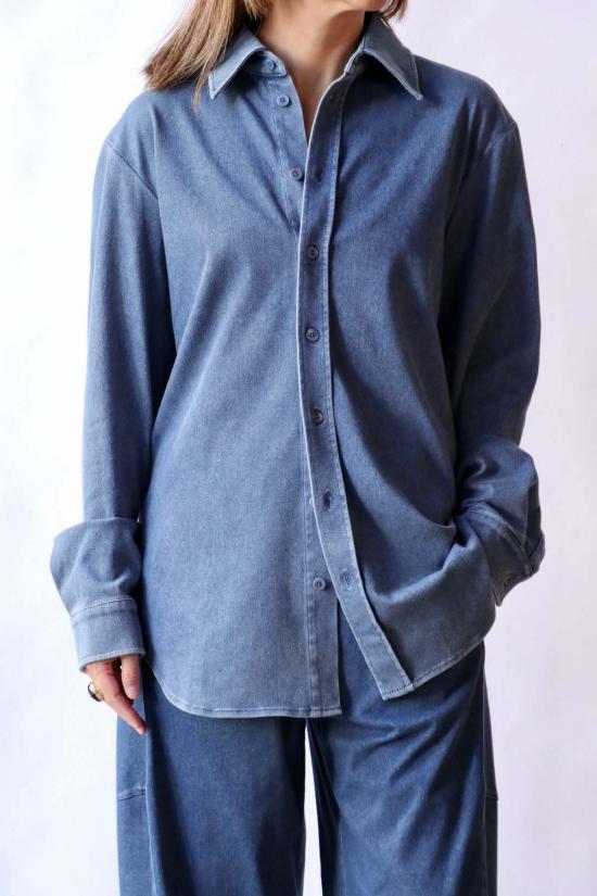  티비 데님 셔츠 스트레치 데님 이지 셔츠 클래식 워시 - TIBI