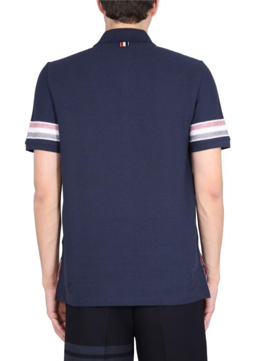  톰브라운 RWB 트리밍 텍스처 코튼 폴로 티셔츠 MJP169A J0046415 Blue - THOM BROWNE