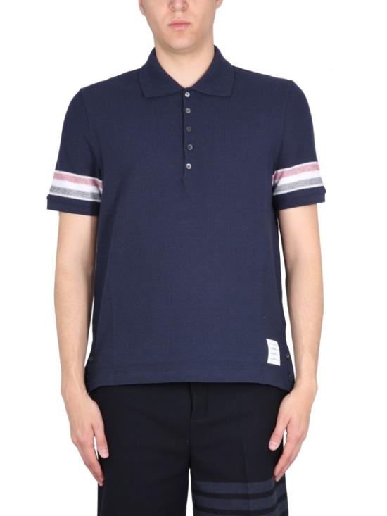  톰브라운 RWB 트리밍 텍스처 코튼 폴로 티셔츠 MJP169A J0046415 Blue