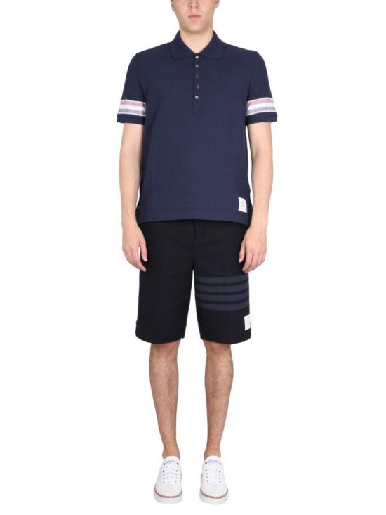  톰브라운 RWB 트리밍 텍스처 코튼 폴로 티셔츠 MJP169A J0046415 Blue - THOM BROWNE