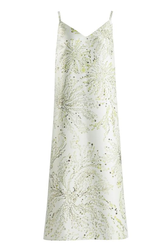  사이드 코베이시 롱 원피스 도트 플로럴 프린트 미카도 A라인 드레스