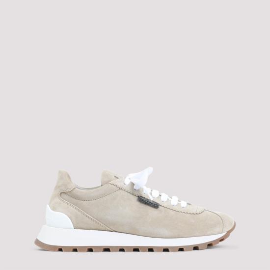25FW 브루넬로 쿠치넬리 샤이니 탭 스웨이드 러너 스니커즈 MZSFG2110P Neutrals - BRUNELLO CUCINELLI