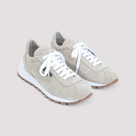 25FW 브루넬로 쿠치넬리 샤이니 탭 스웨이드 러너 스니커즈 MZSFG2110P Neutrals - BRUNELLO CUCINELLI