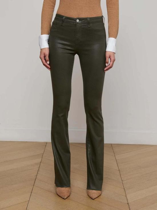  라장스 데님 팬츠 L'agence Ruth H/R 스트레이트 로우 헴 진 딥 올리브 코팅 - L'AGENCE