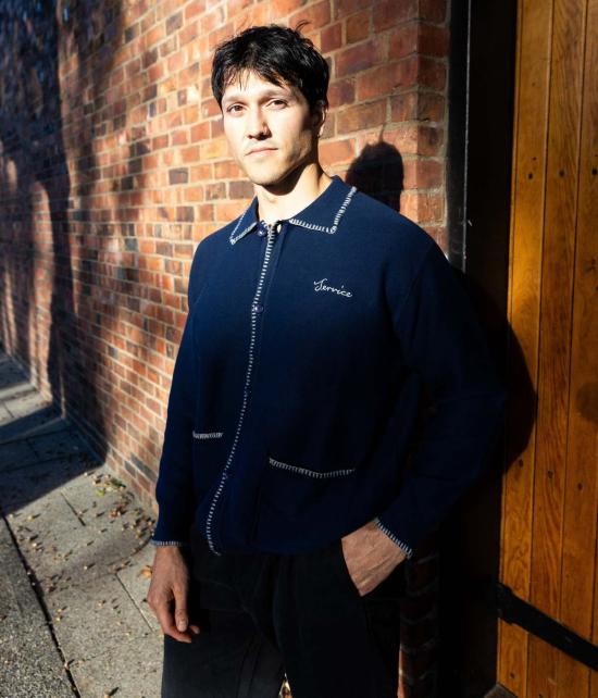  서비스웍스 집업 니트 서비스 웍스 블랭킷 스티치 카디건 - SERVICE WORKS