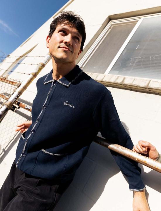  서비스웍스 집업 니트 서비스 웍스 블랭킷 스티치 카디건 - SERVICE WORKS