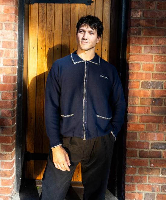  서비스웍스 집업 니트 서비스 웍스 블랭킷 스티치 카디건 - SERVICE WORKS