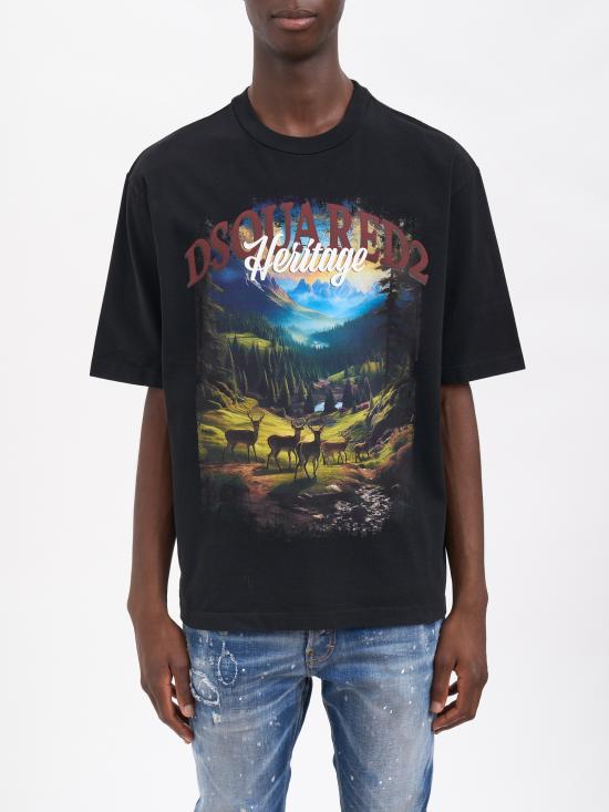 25FW 디스퀘어드2 반팔 티셔츠 MS74GD1467S24583900 Black