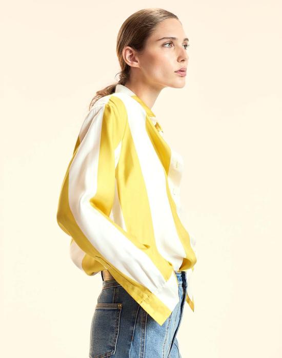  신시아 로리 블라우스 신시아 로울리 컬렉터블 스트라이프 실크 셔츠 일위비비 - CYNTHIA ROWLEY