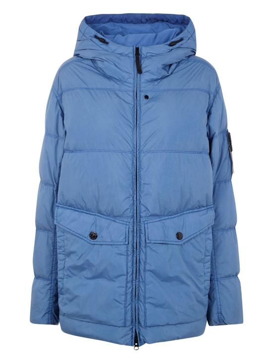 25FW 스톤 아일랜드 크링클랩스 와펜 패치  후드 다운 자켓 K2S154100011 S0A23V002B Blue