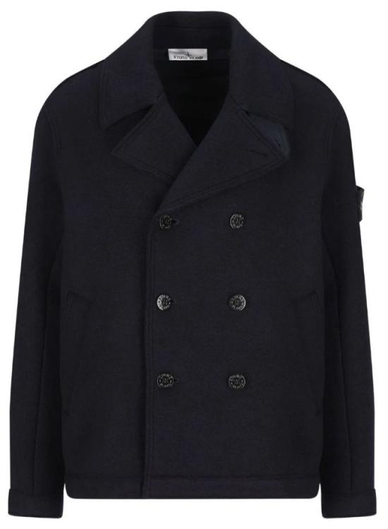 25FW 스톤 아일랜드 펠티드 RWS 울 더블 브레스티드 피 코트 K2S155100059 S0IN1V0020 Blue