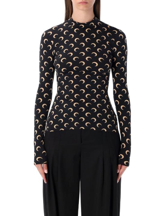 26SS 마린세르 문 프린티드 저지 세컨드 스킨 하이넥 탑 WTS005ACJER0001 IT99 BLACK MOON TAN - MARINE SERRE