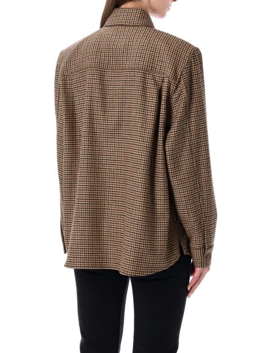 25FW 생로랑 반팔 티셔츠 843378YZ9CH 9773 BROWN CHECK - SAINT LAURENT