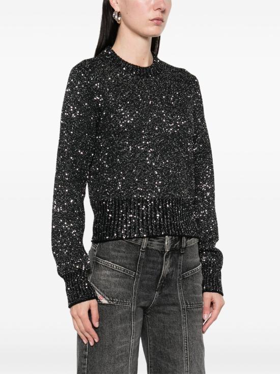 25SS 골든구스 전면 시퀸 울 블렌드 크롭 스웨터 GWP01165 P00182390100 Black - GOLDEN GOOSE