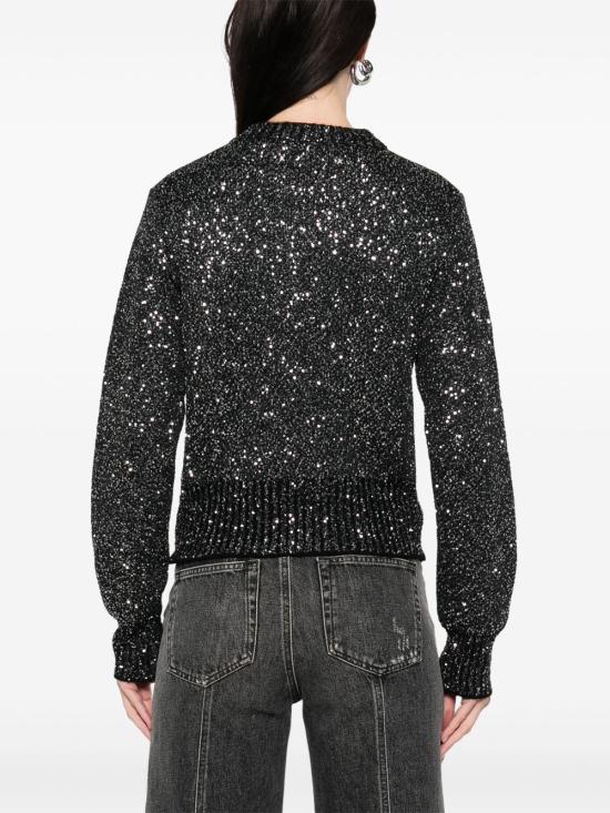 25SS 골든구스 전면 시퀸 울 블렌드 크롭 스웨터 GWP01165 P00182390100 Black - GOLDEN GOOSE