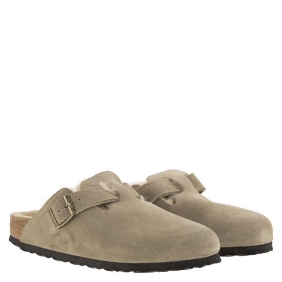 26SS 버켄스탁 보스턴 시어링 스웨이드 레더 뮬 1028299 TURTLEDOVE - BIRKENSTOCK