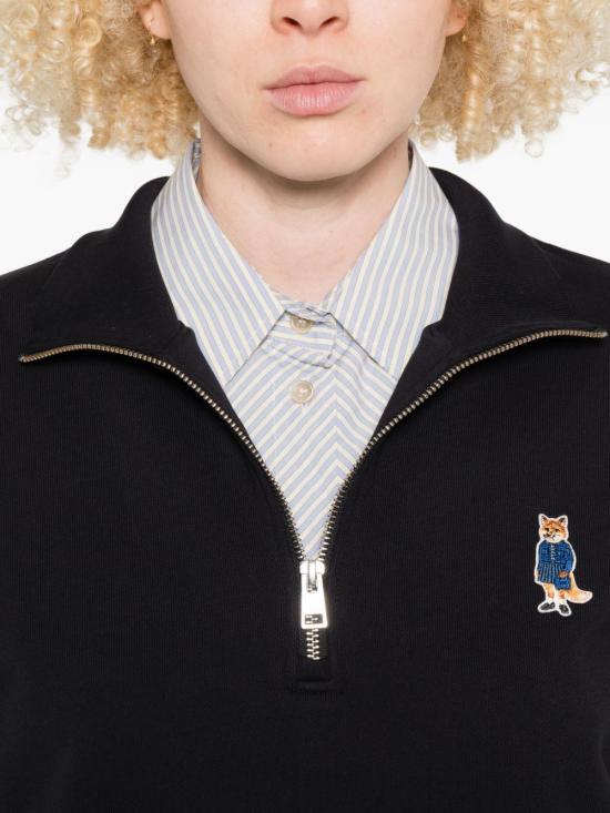 25FW 메종키츠네 드레스드 폭스 하프 집 스웨트셔츠 PW00321 KM0341P199 Black - MAISON KITSUNE