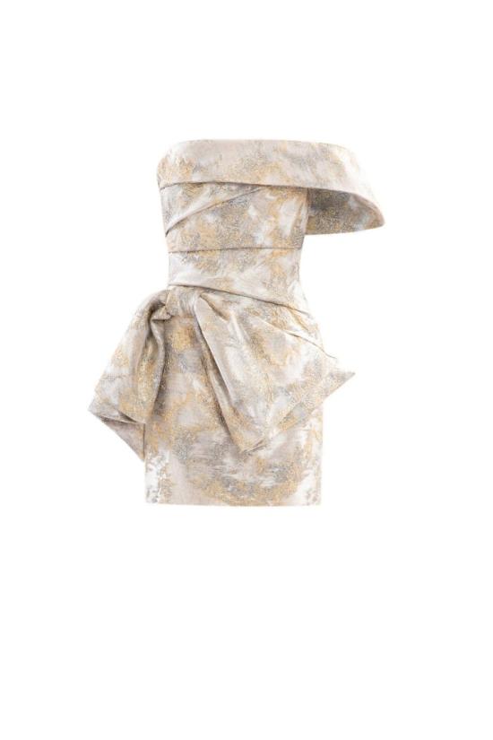  사이드 코베이시 숏 원피스 브로케이드 숏 드레스