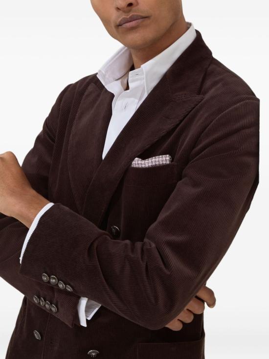 25FW 브루넬로 쿠치넬리 코튼 캐시미어 더블 블레이저 MY4997BBD7 C752 Brown - BRUNELLO CUCINELLI